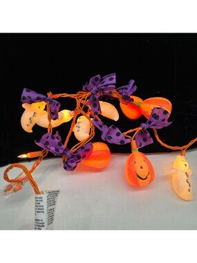 Halloween Ghost & Pumpkin String Lights Purple Bows Sugar Coated Shapes